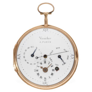 French 18 Carat calendar watch with center seconds Circa 1780