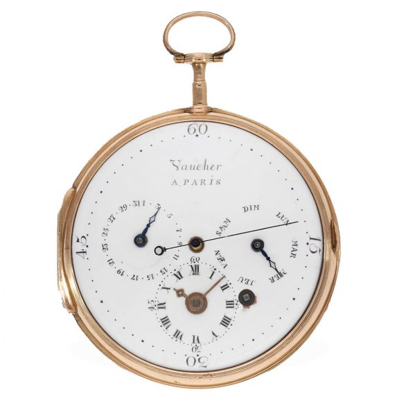 French 18 Carat calendar watch with center seconds Circa 1780