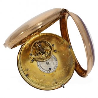 French 18 Carat large calendar watch with center seconds Circa 1780