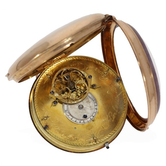 French 18 Carat large calendar watch with center seconds Circa 1780 French 18 Carat large calendar watch with center seconds Circa 1780