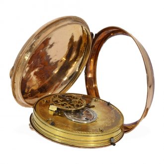 French 18 Carat large calendar watch with center seconds Circa 1780