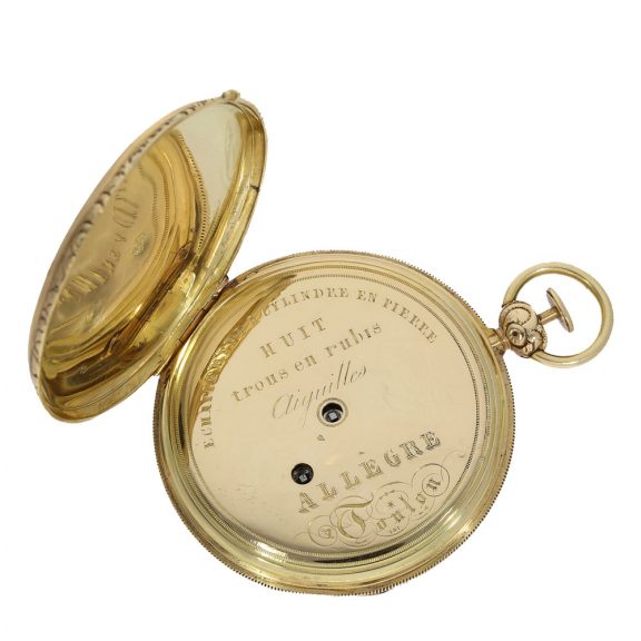 French 18 carat gold and enamel watch with erotic scene Circa 1830 French 18 carat gold and enamel watch with erotic scene Circa 1830