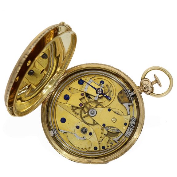 French 18 carat gold and enamel watch with erotic scene Circa 1830 French 18 carat gold and enamel watch with erotic scene Circa 1830