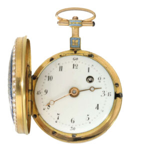 French 18 carat gold and enamel full hunter cased watch Circa 1850