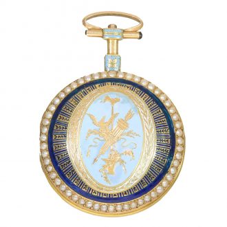 French 18 carat gold and enamel full hunter cased watch Circa 1850