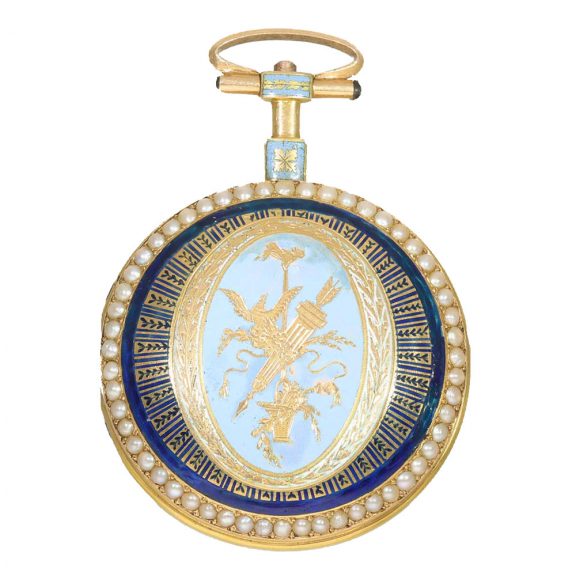 French 18 carat gold and enamel full hunter cased watch Circa 1850 French 18 carat gold and enamel full hunter cased watch Circa 1850