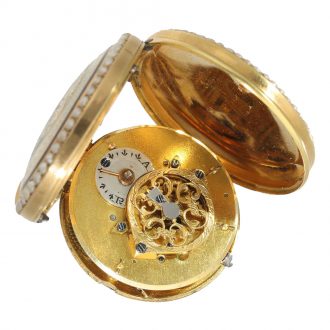 French 18 carat gold and enamel full hunter cased watch Circa 1850