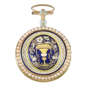 French 18 carat gold and enamel full hunter cased watch Circa 1850