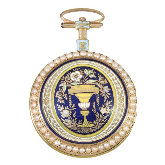 French 18 carat gold and enamel full hunter cased watch Circa 1850 French 18 carat gold and enamel full hunter cased watch Circa 1850