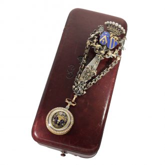 French 18 carat gold and enamel full hunter cased watch Circa 1850