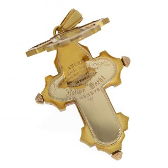 Swiss gold pendant and form watch set with diamonds Circa 1880 Swiss gold pendant and form watch set with diamonds Circa 1880
