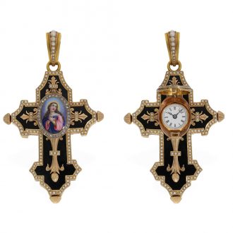 Swiss gold pendant and form watch set with diamonds Circa 1880 Swiss gold pendant and form watch set with diamonds Circa 1880