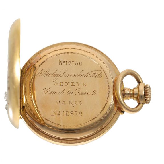 Swiss 18 carat gold pendant watch with chatelaine in original box Circa 1880 Swiss 18 carat gold pendant watch with chatelaine in original box Circa 1880