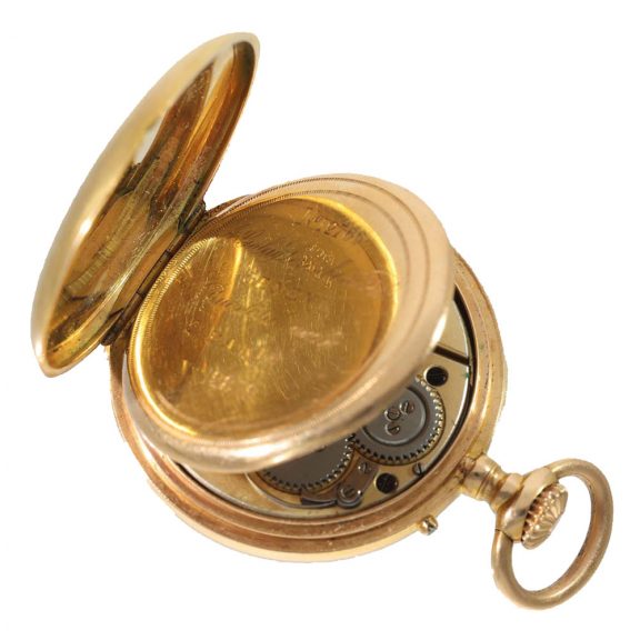 Swiss 18 carat gold pendant watch with chatelaine in original box Circa 1880 Swiss 18 carat gold pendant watch with chatelaine in original box Circa 1880