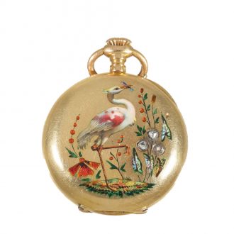 Swiss 18 carat gold pendant watch with chatelaine in original box Circa 1880