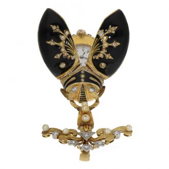 Swiss gold and enamel scarab form watch set with pearls Circa 1870