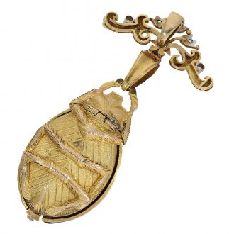 Swiss gold and enamel scarab form watch set with pearls Circa 1870