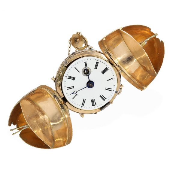 Swiss 18 carat gold and enamel watch in the shape of a tulip Circa 1810