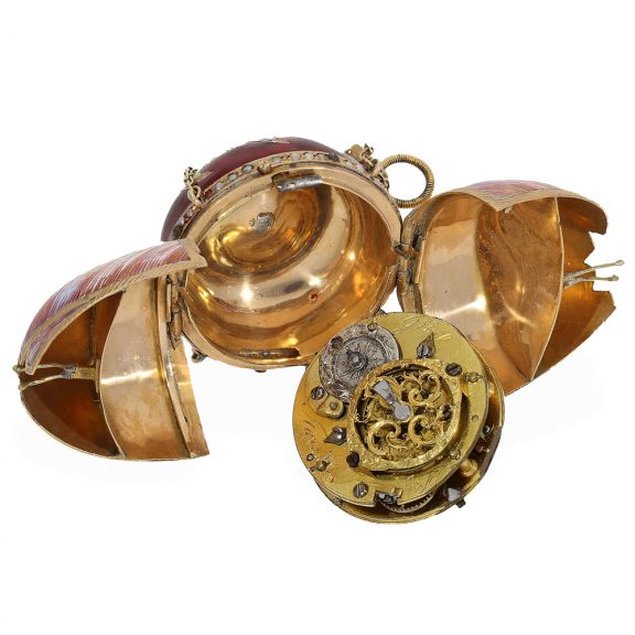 Swiss 18 carat gold and enamel watch in the shape of a tulip Circa 1810 Swiss 18 carat gold and enamel watch in the shape of a tulip Circa 1810