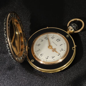 Swiss French 18 carat gold and enamel watch with diamonds Circa 1925