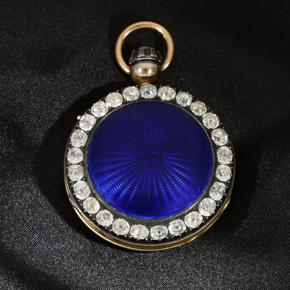 Swiss French 18 carat gold and enamel watch with diamonds Circa 1925 Swiss French 18 carat gold and enamel watch with diamonds Circa 1925
