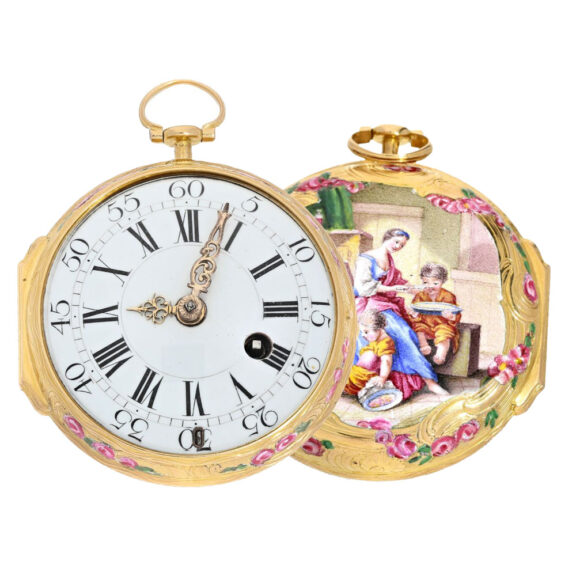 French verge pocket watch with enamel painting Circa 1760