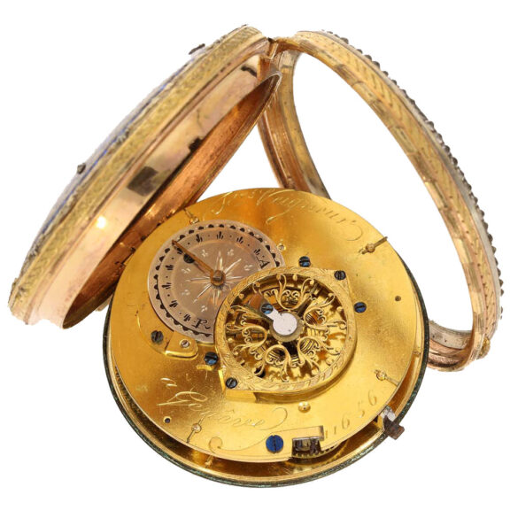 Swiss brass and enamel watch with very fine painting Circa 1780 Swiss brass and enamel watch with very fine painting Circa 1780