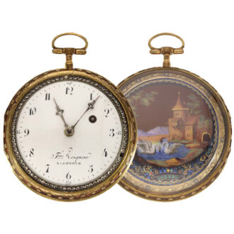 Swiss brass and enamel watch with very fine painting Circa 1780