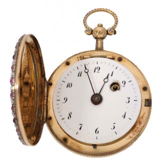 Swiss 18 carat gold and enamel full hunter case watch Circa 1800