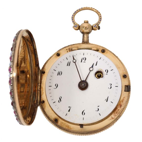 Swiss 18 carat gold and enamel full hunter case watch Circa 1800