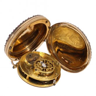 Swiss 18 carat gold and enamel full hunter case watch Circa 1800