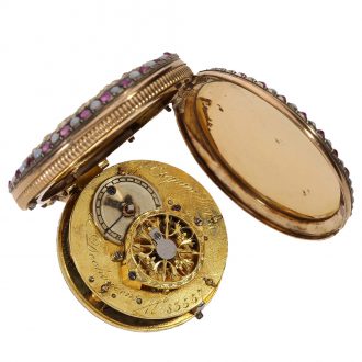 Swiss 18 carat gold and enamel full hunter case watch Circa 1800