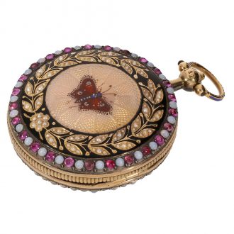 Swiss 18 carat gold and enamel full hunter case watch Circa 1800