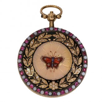 Swiss 18 carat gold and enamel full hunter case watch Circa 1800