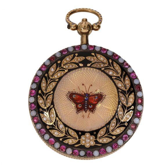 Swiss 18 carat gold and enamel full hunter case watch Circa 1800 Swiss 18 carat gold and enamel full hunter case watch Circa 1800