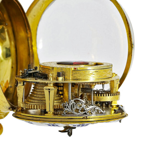 French enamel decorated watch with mock pendulum Circa 1690 French enamel decorated watch with mock pendulum Circa 1690