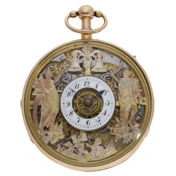 Swiss skeletonized 18K gold quarter repeating verge Circa 1820