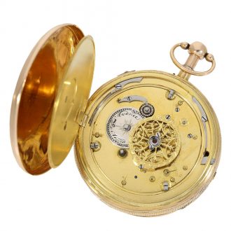 Swiss skeletonized 18K gold quarter repeating verge Circa 1820