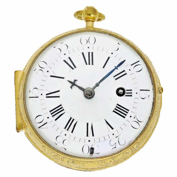 French gilt open faced repoussé oignon watch Circa 1700-1720