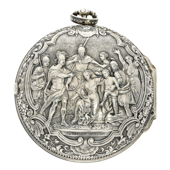 English repoussé verge watch with mock pendulum Circa 1720 English repoussé verge watch with mock pendulum Circa 1720