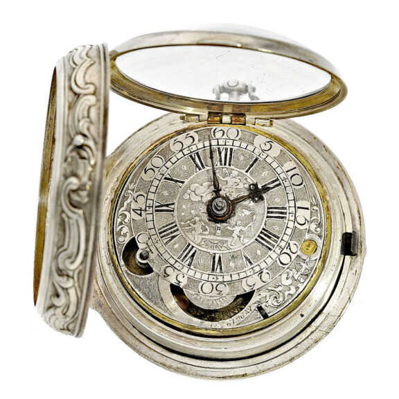 English repoussé verge watch with mock pendulum Circa 1720