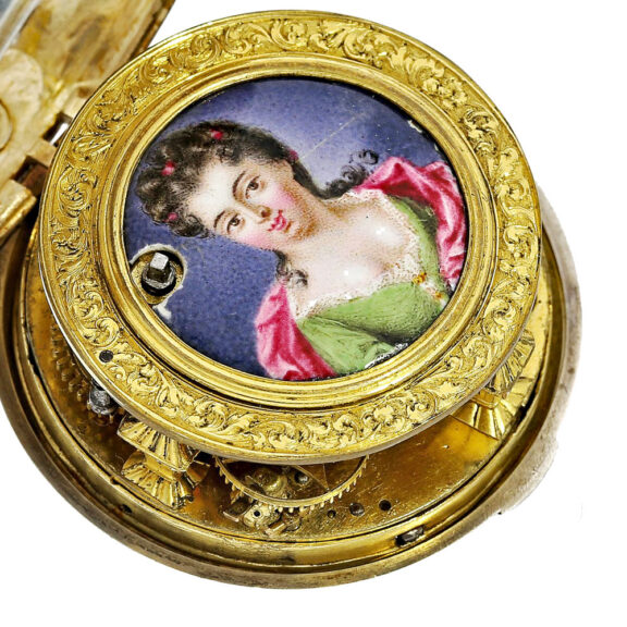 English repoussé verge watch with mock pendulum Circa 1720 English repoussé verge watch with mock pendulum Circa 1720