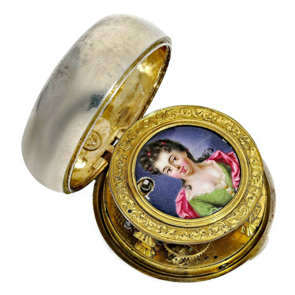 English repoussé verge watch with mock pendulum Circa 1720 English repoussé verge watch with mock pendulum Circa 1720