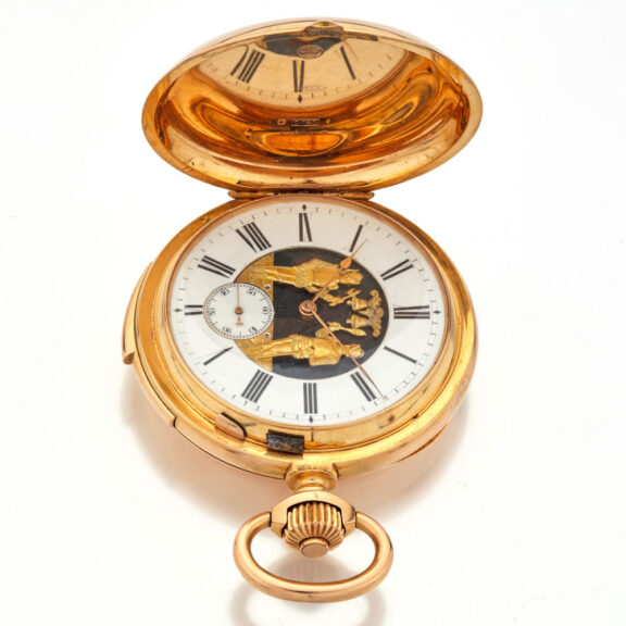 Heavy Swiss gold minute repeater with Jacquemart Circa 1895 Heavy Swiss gold minute repeater with Jacquemart Circa 1895
