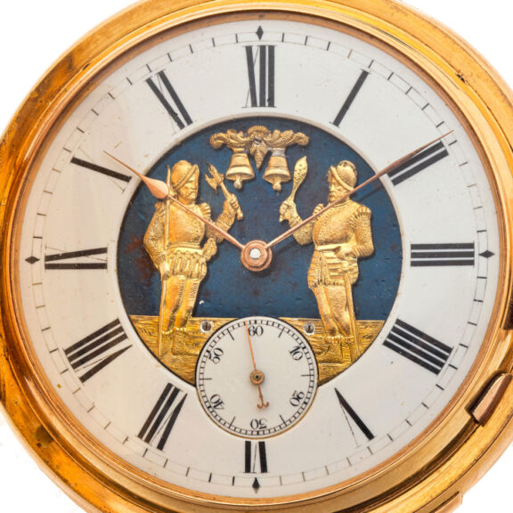 Heavy Swiss gold minute repeater with Jacquemart Circa 1895 Heavy Swiss gold minute repeater with Jacquemart Circa 1895