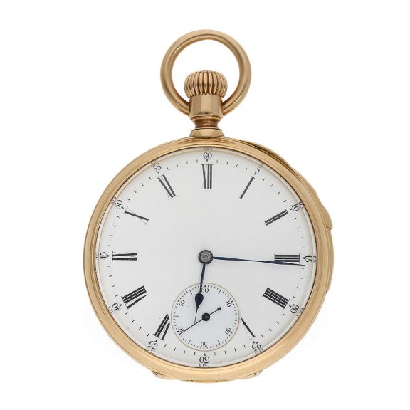 Swiss 18 carat open faced watch with quarter repeater Circa 1876