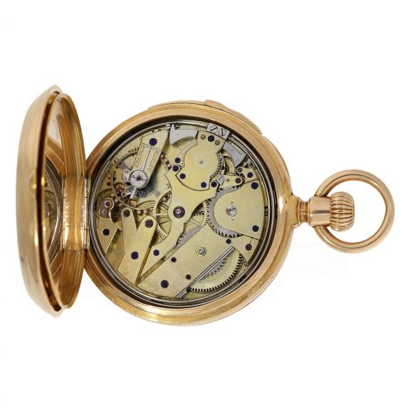 Swiss 18 carat open faced watch with quarter repeater Circa 1876 Swiss 18 carat open faced watch with quarter repeater Circa 1876