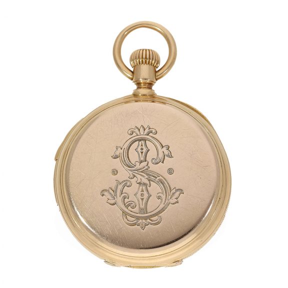 Swiss 18 carat open faced watch with quarter repeater Circa 1876 Swiss 18 carat open faced watch with quarter repeater Circa 1876