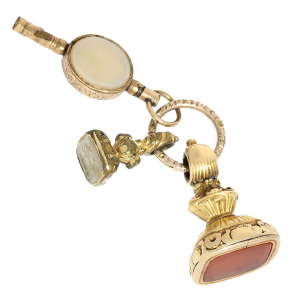 French gold lever, corresponding signets and key Circa 1850 French gold lever, corresponding signets and key Circa 1850