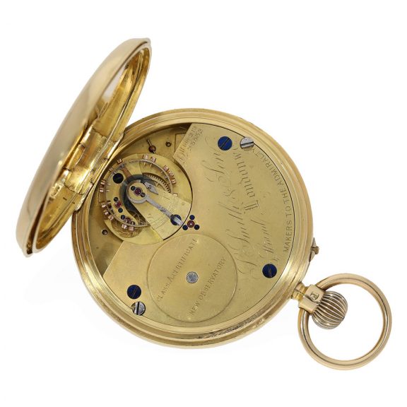 English 18 carat gold deck chronometer with carrousel Circa 1897 English 18 carat gold deck chronometer with carrousel Circa 1897
